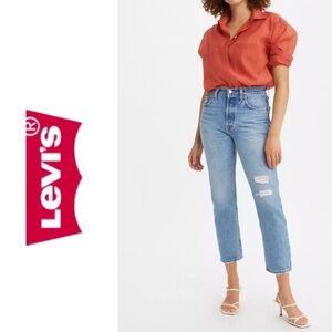 NWOT Levi’s Premium 501 Original Cropped Jeans W27 L28 Light Wash Distressed